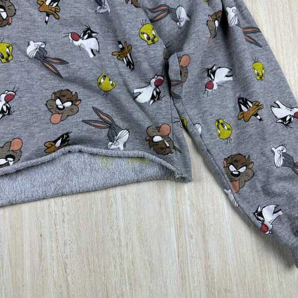 Looney Tunes All Over Print Cropped Crew Neck Pullover Sweatshirt Size XL - Picture 3 of 12